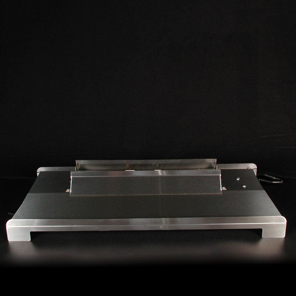 Stainless steel ventless burner base with protective front frame and side fittings