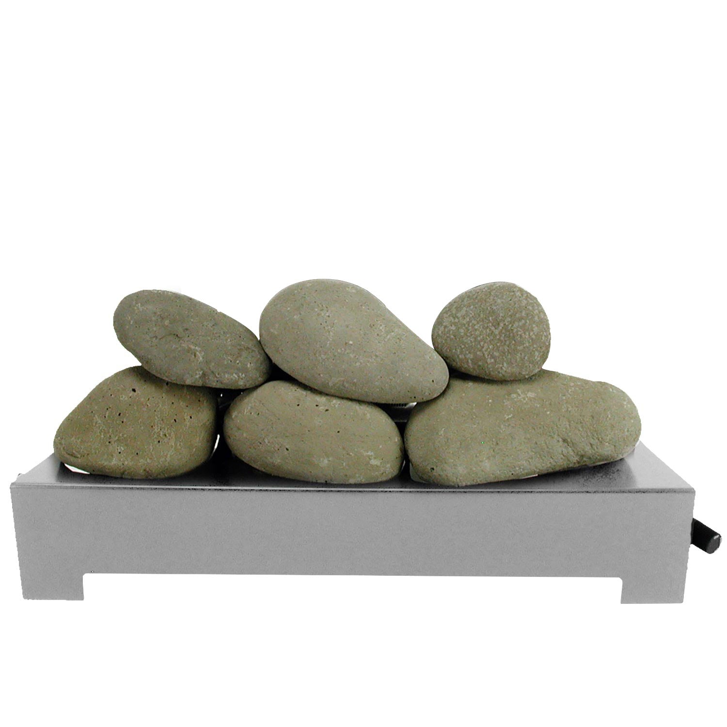 Ventless burner kit with light grey ceramic firestones on stainless tray