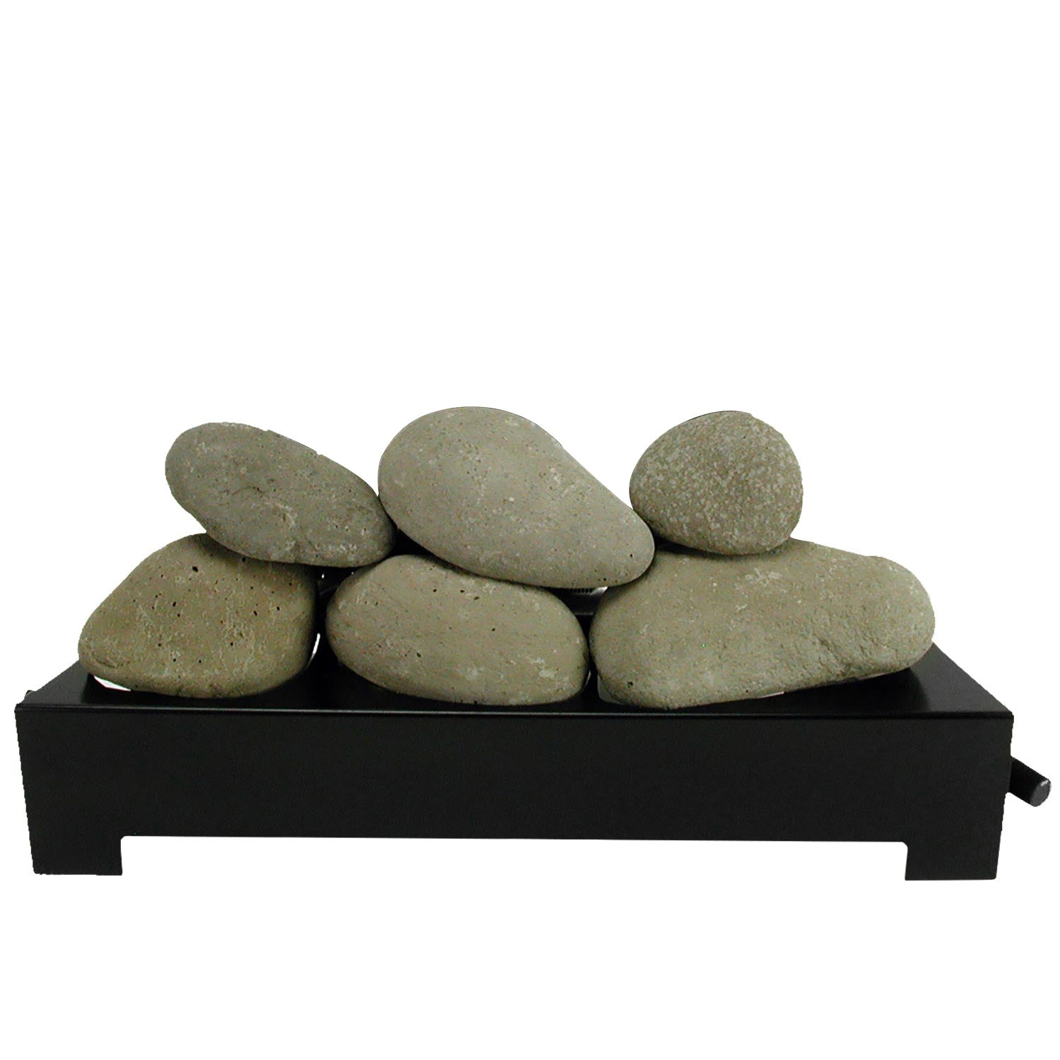 Ventless burner kit with light grey ceramic fire stones on a black base tray