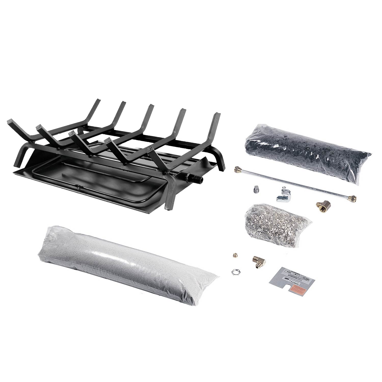 Double-sided pan burner and grate kit: black metal frame with rolled insulation and hardware