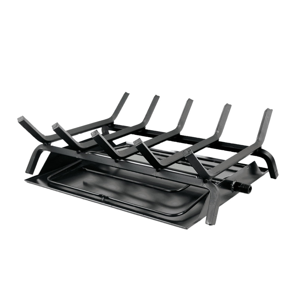 Black dual face burner base with slotted supports and front control outlet