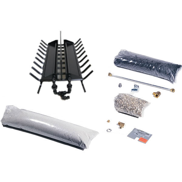Double-sided multi-burner and grate kit with black burner assembly and hardware