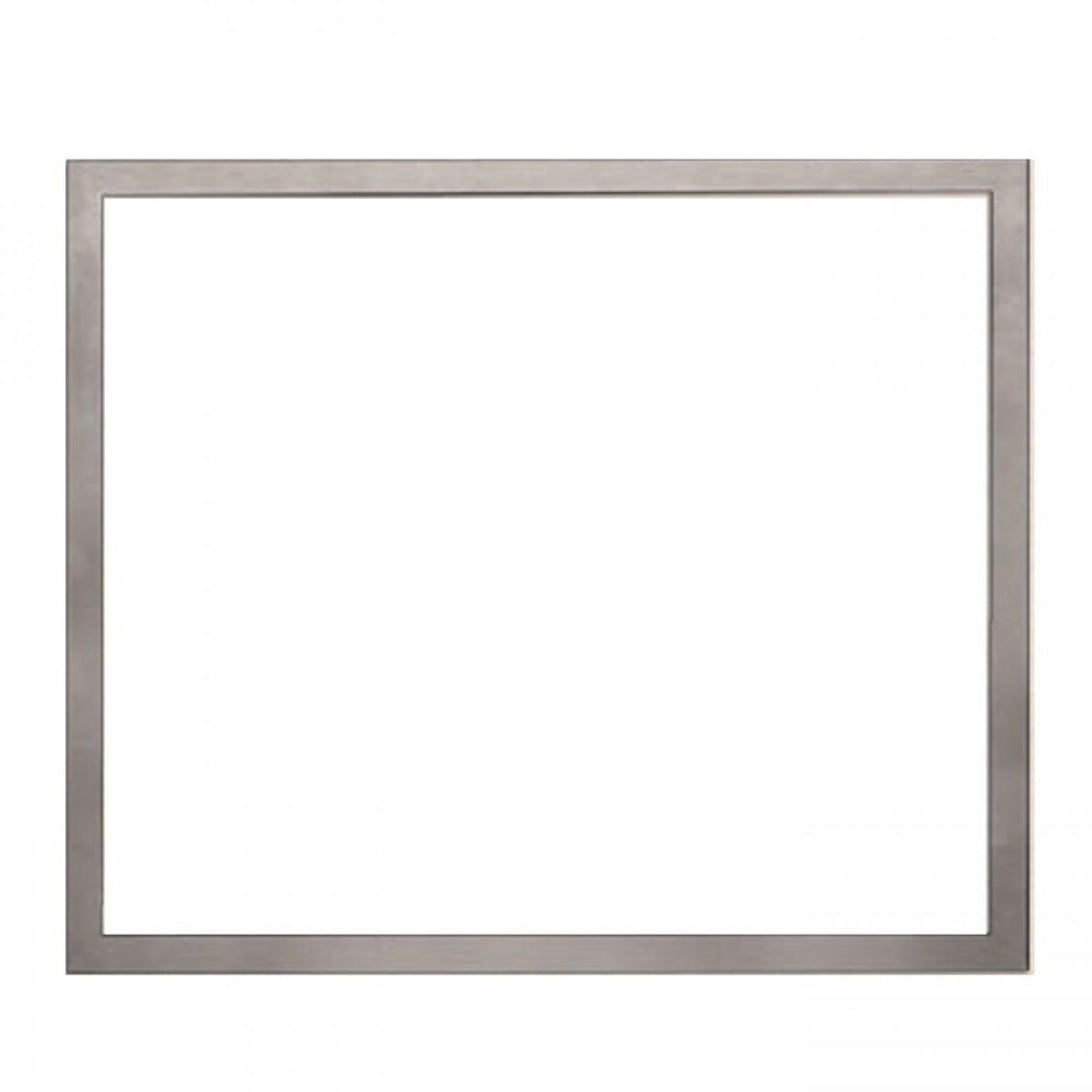 Forged iron fireplace frame, distressed pewter finish, rectangular outer border