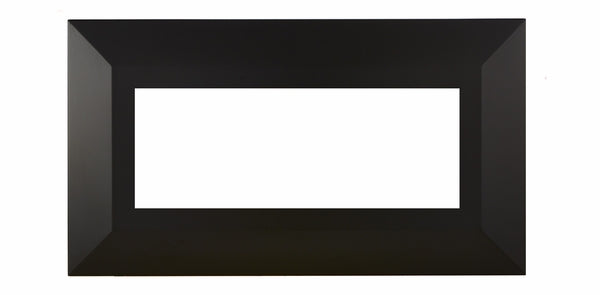 Matte black hearth narrow trim with rectangular opening, flat frame design