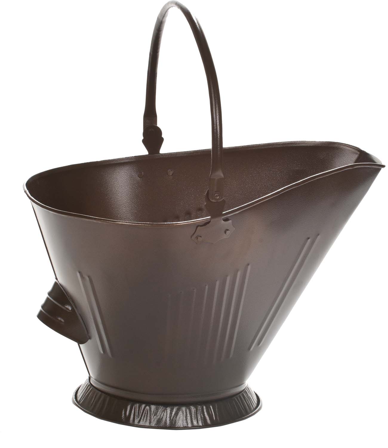 Bronze coal hod with arched handle and flared metal base