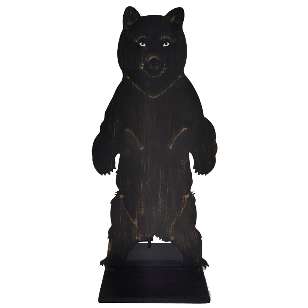 Black bear steel fireset with sculpted bear figure and fireplace tool stand, 4-piece set