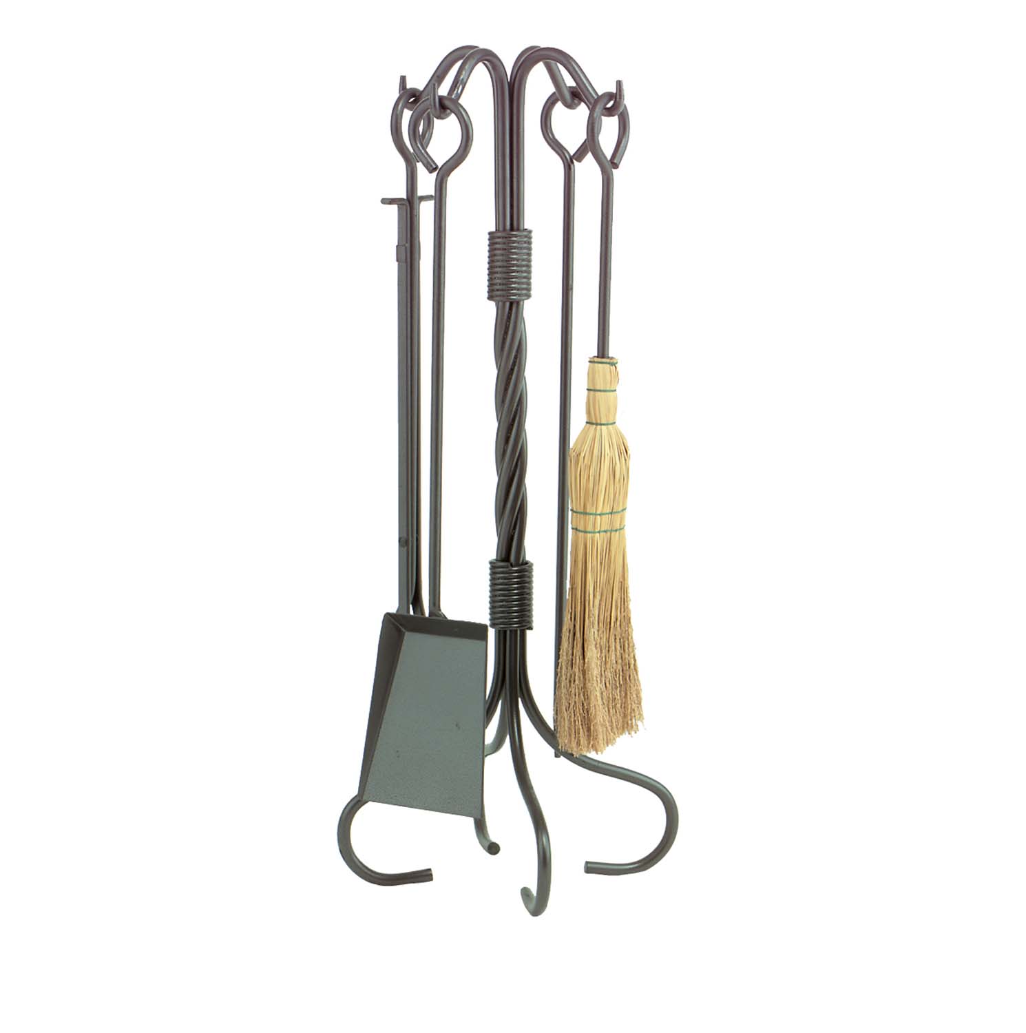 Dagan Five Piece Wrought Iron Fireplace Tool Set, Natural Iron