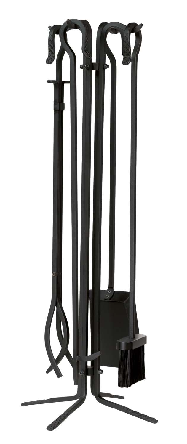 Dagan Five Piece Wrought Iron Fireplace Tool Set, Black