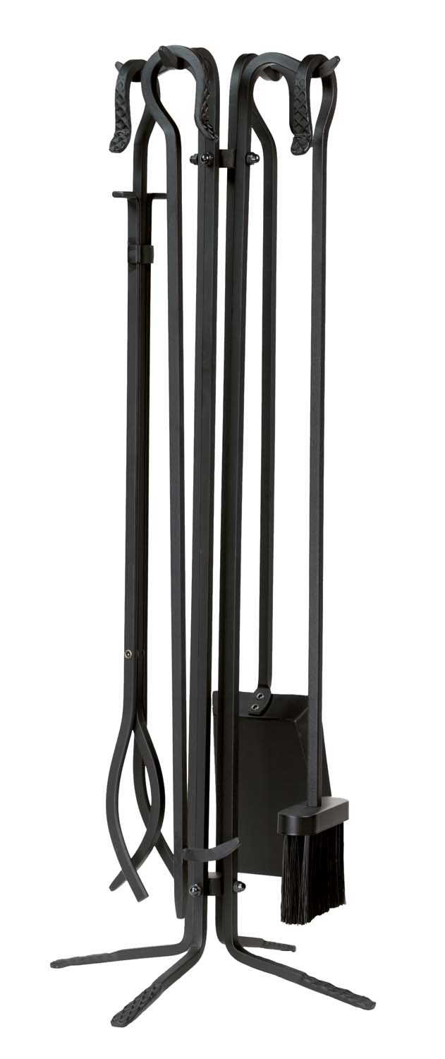 Dagan Five Piece Wrought Iron Fireplace Tool Set, Natural Iron