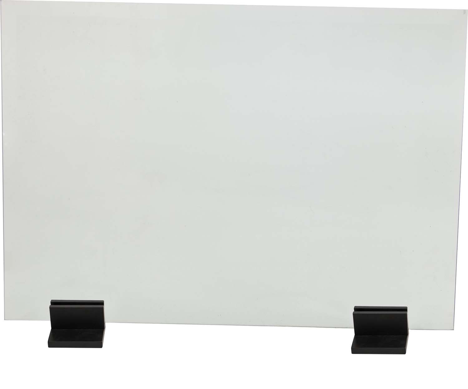 Pair of black glass screen bases with angled feet