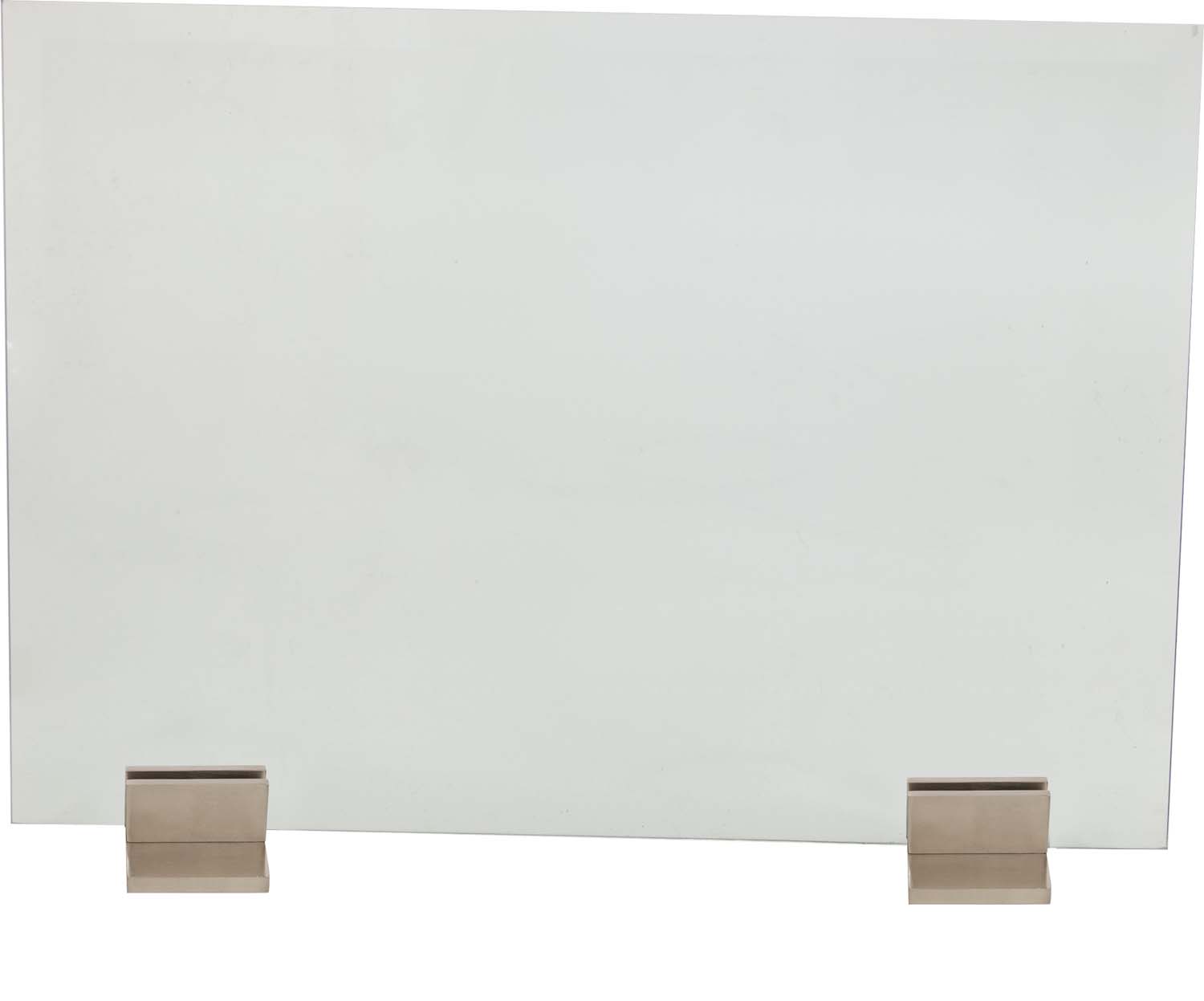 Pair of glass screen bases in satin nickel, two rectangular mounting feet