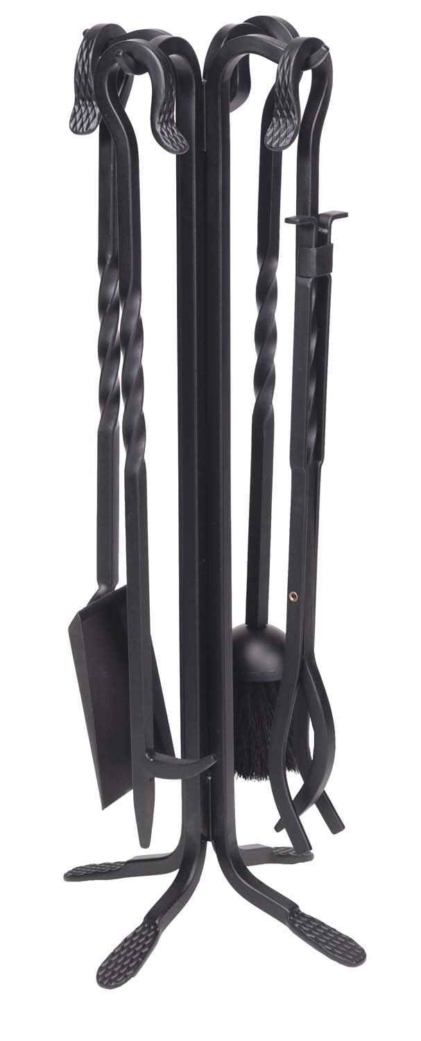 Dagan Five Piece Wrought Iron Fireplace Tool Set, Black
