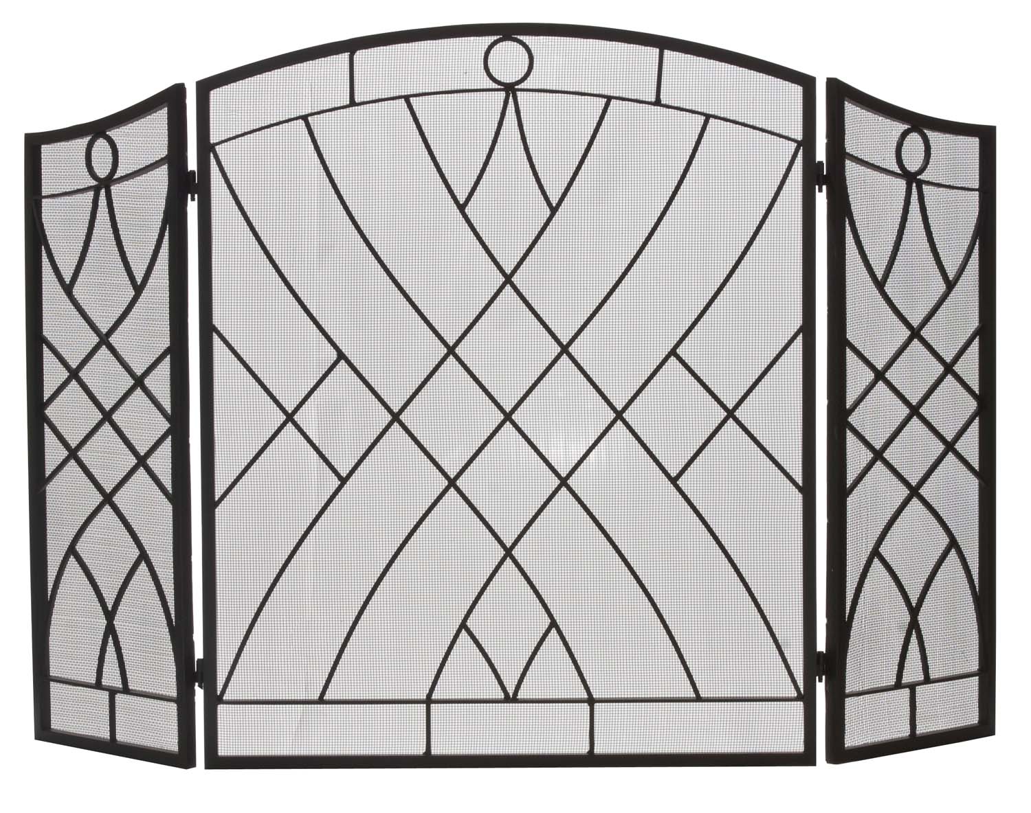 Dagan Three Fold Black Wrought Iron Arched Fireplace Screen, 51.5x34-Inches