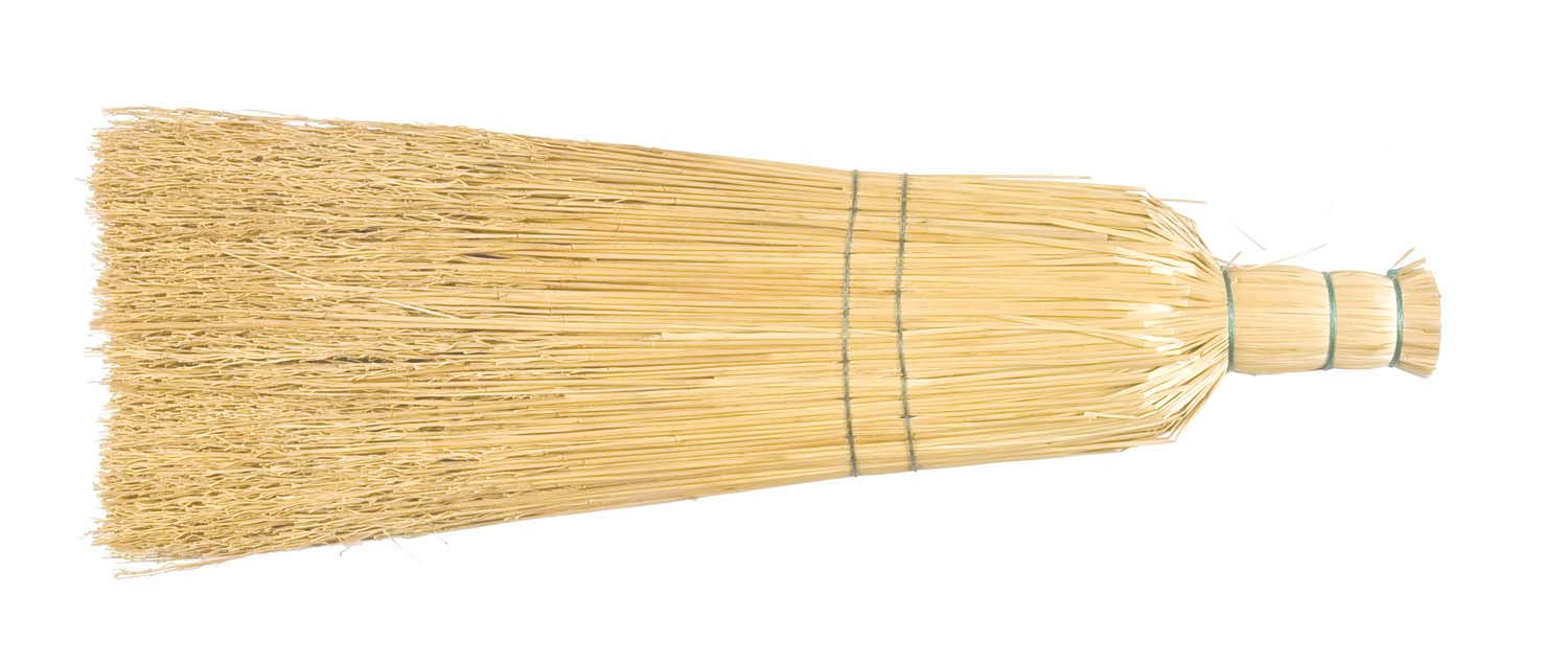 Replacement rice broom with straw bristle head and wood handle
