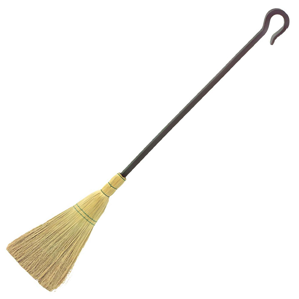 39-inch individual broom with dark brown hooked handle and tan bristles
