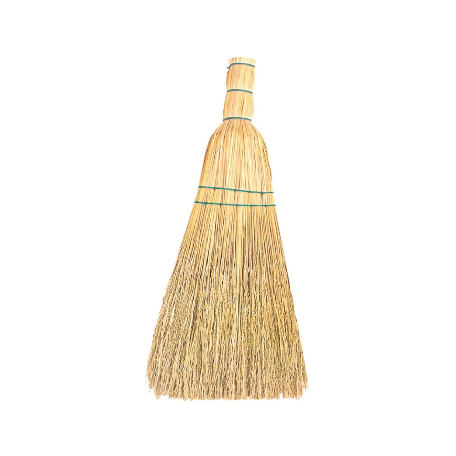 Replacement rice broom head with straw bristles and green ties
