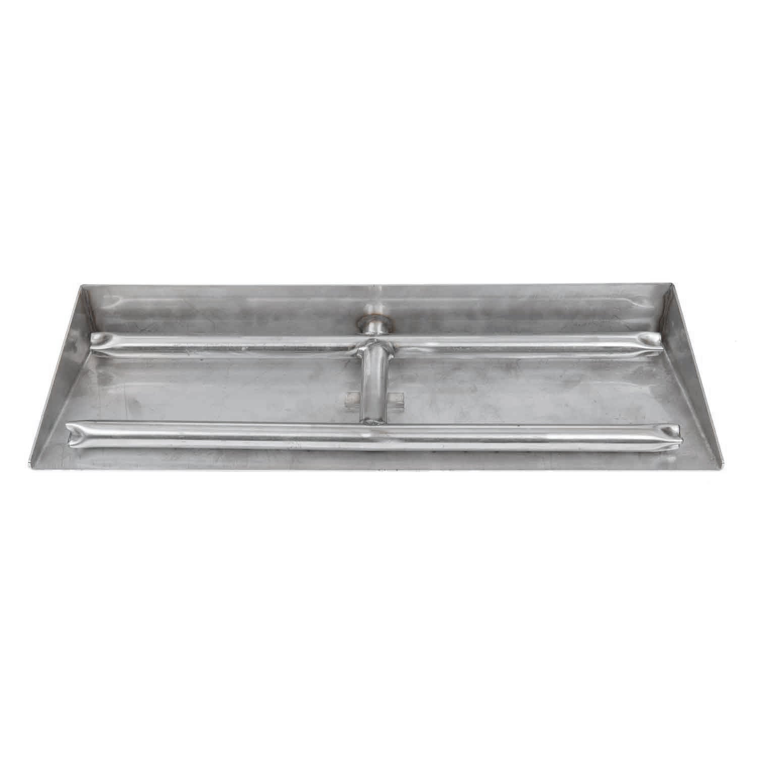 Stainless steel rectangular ember pan with raised edges and center divider