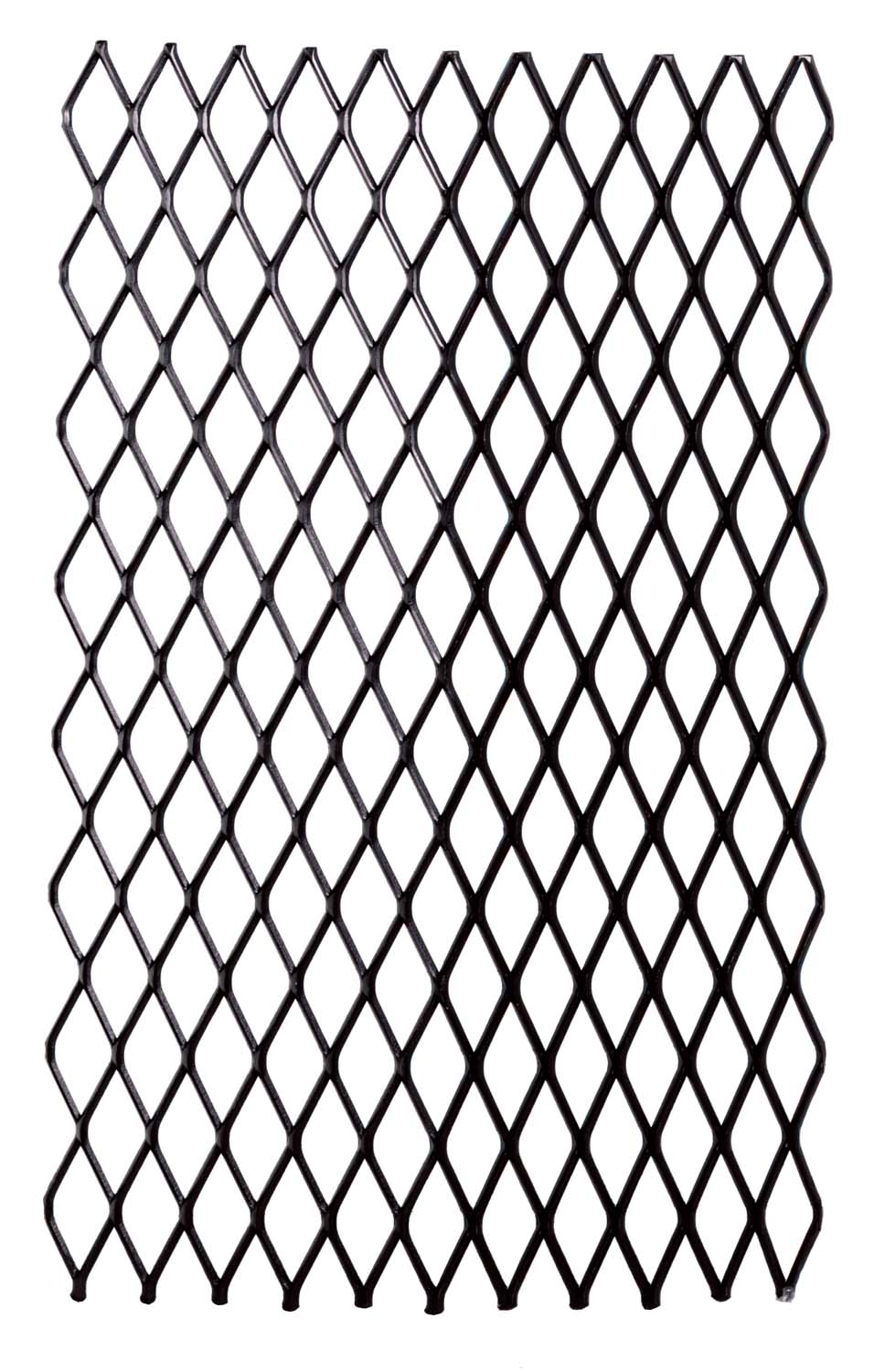 Black metal ember retainer grate with diamond grid, rectangular panel