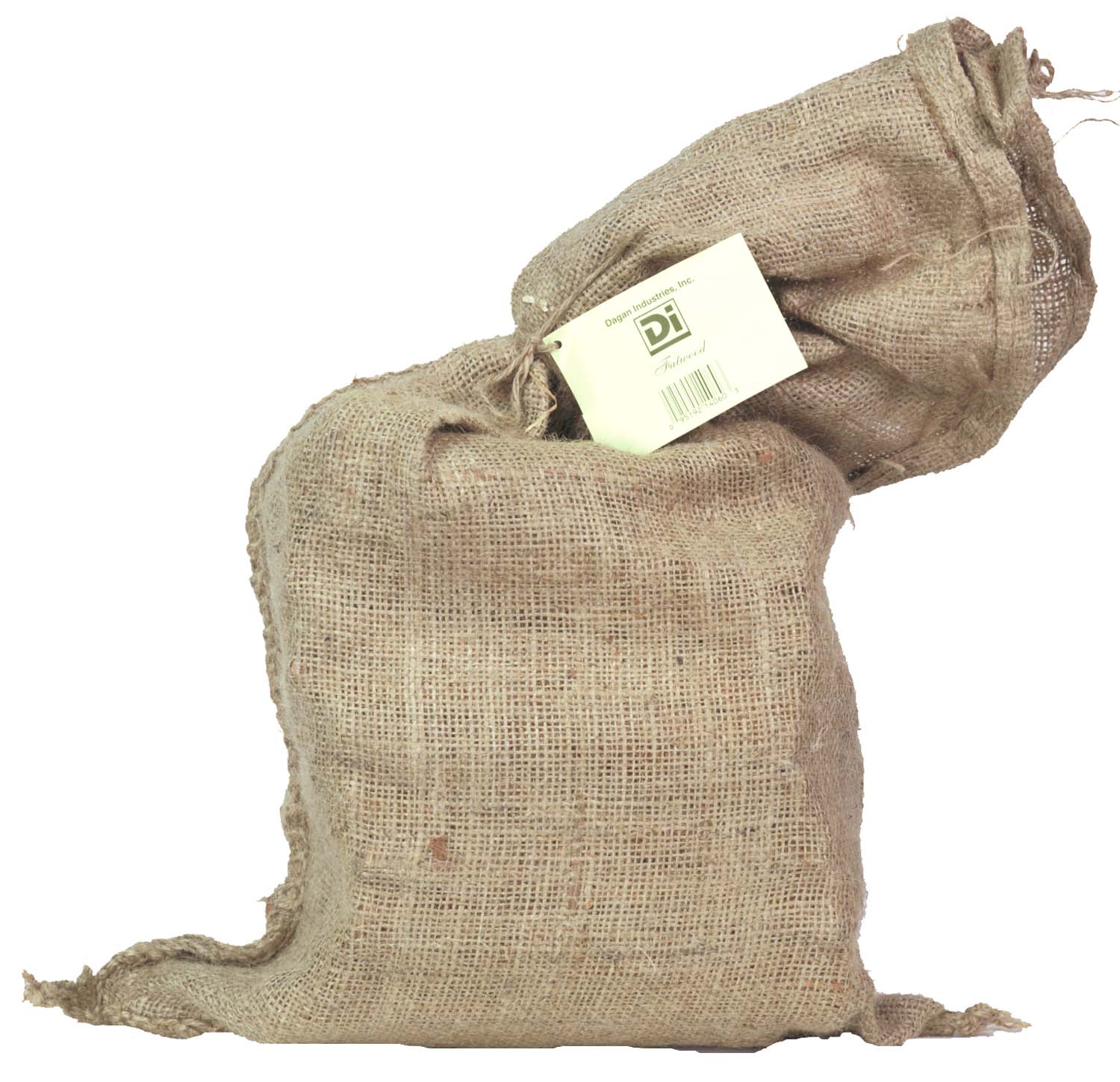 Dagan Fatwood firestarter in tan burlap sack, tied with paper label
