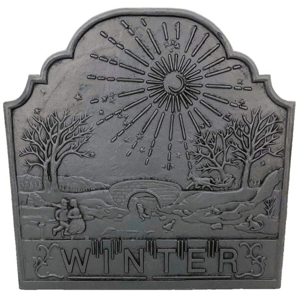 Dagan Black Cast Iron Winter Fireback, 20.75x20.75-Inches