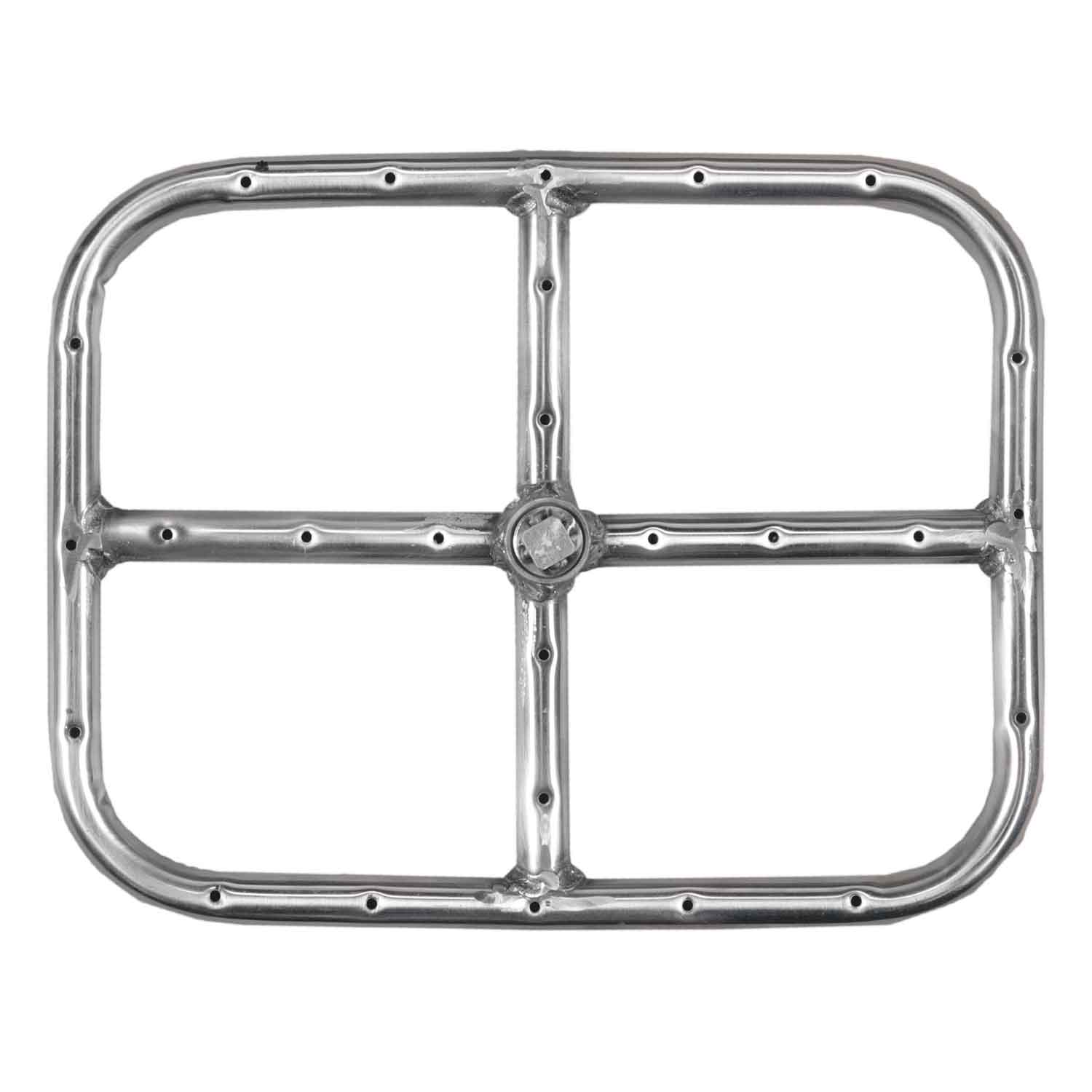 Stainless steel fire ring frame with square grid and central round emblem