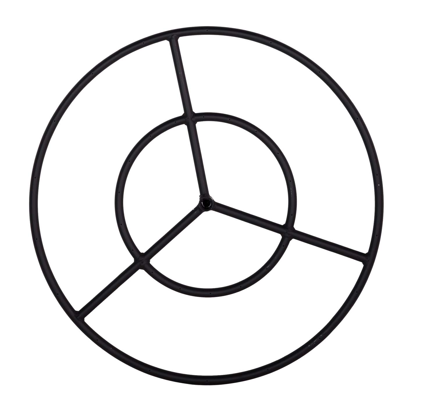 Black fire ring with circular frame and three metal spokes