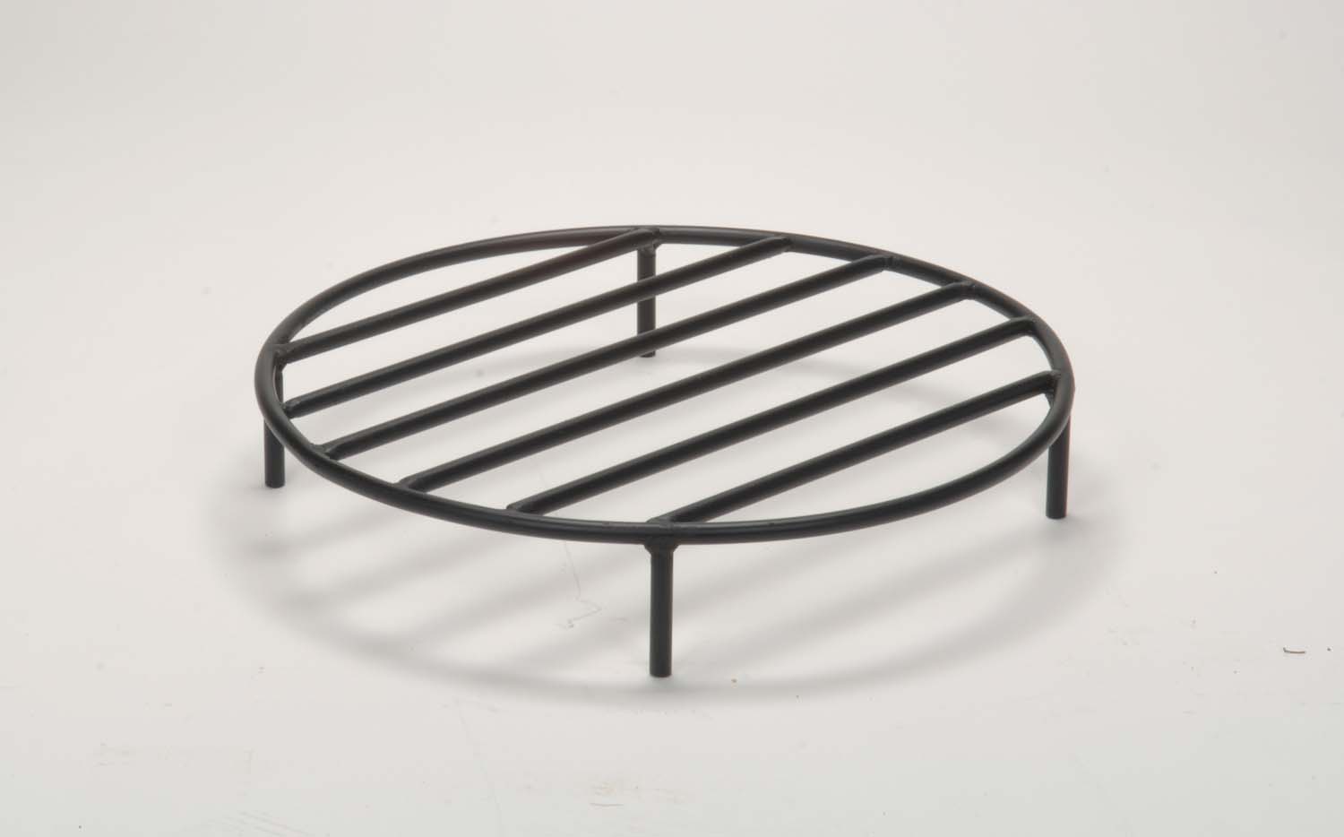 Round steel fire pit grate with parallel bars and arched outer frame