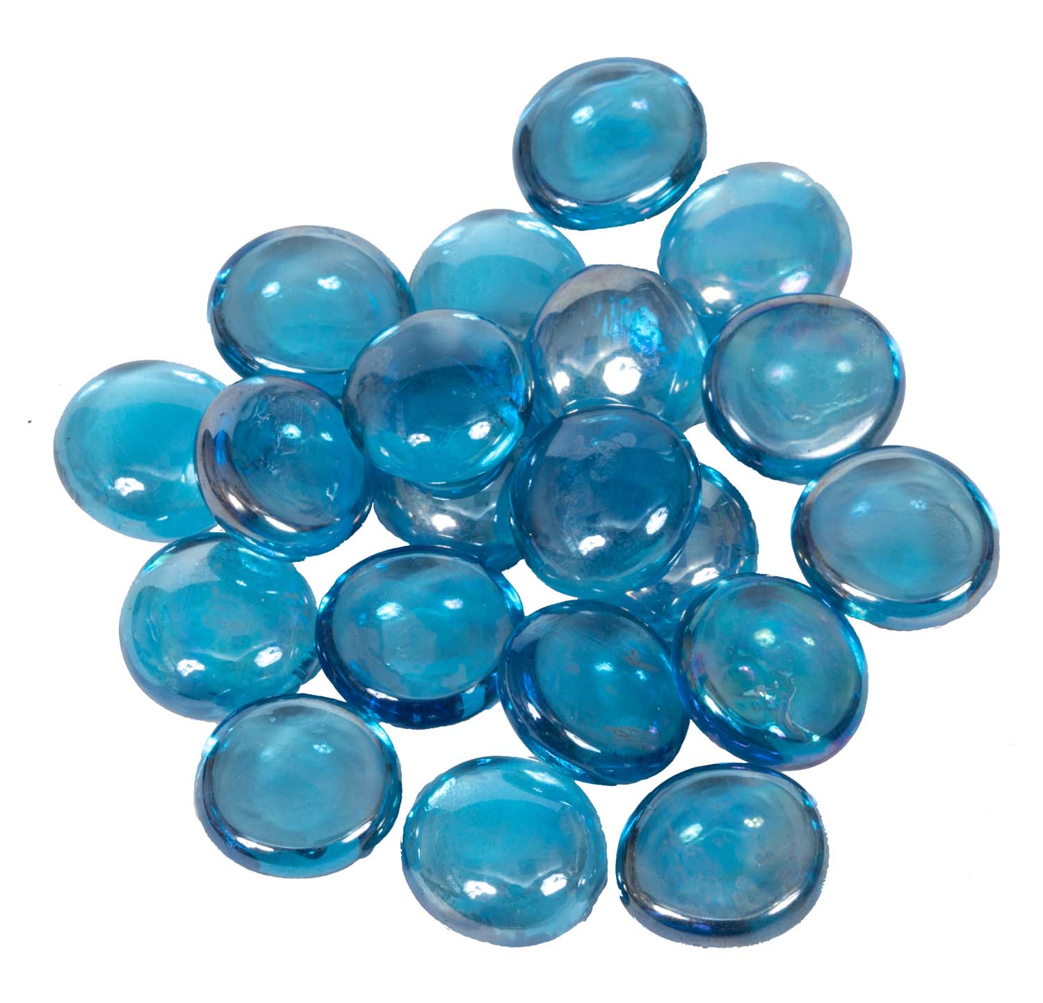Light blue iridescent glass fire beads, glossy round/oval stones