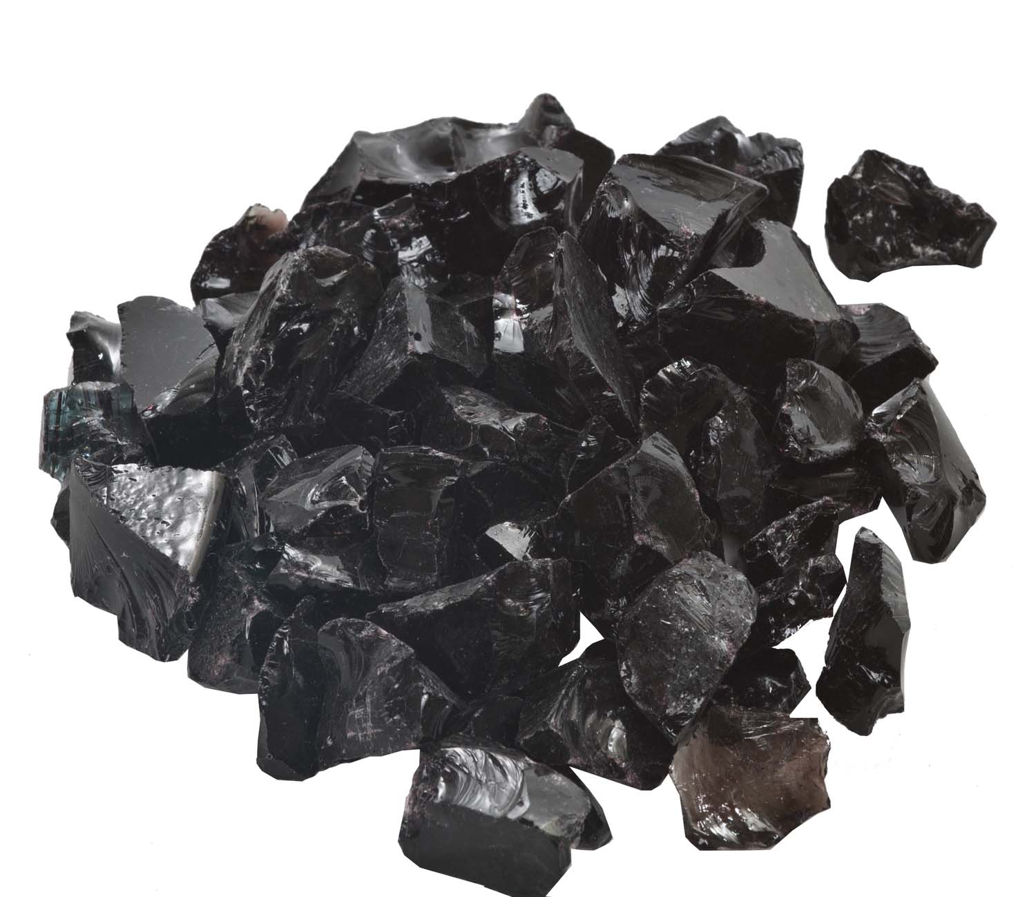 Black fire glass chunks, 1/2 to 3/4 inch, in a pile