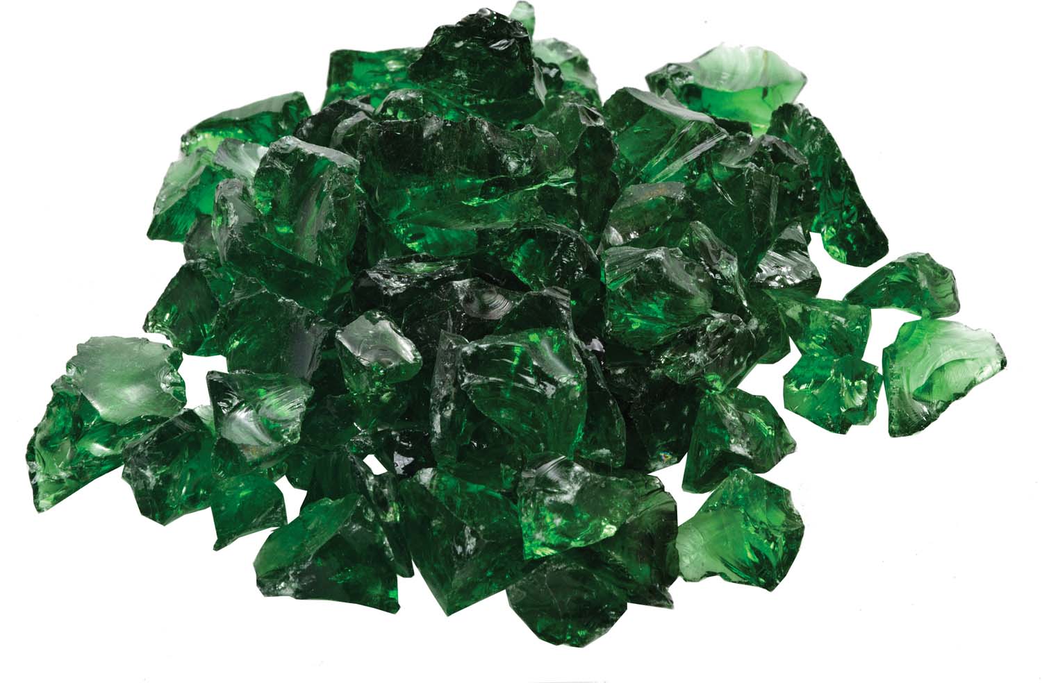 Dark green fire glass pieces, 1/2 to 3/4 inch, assorted chunks