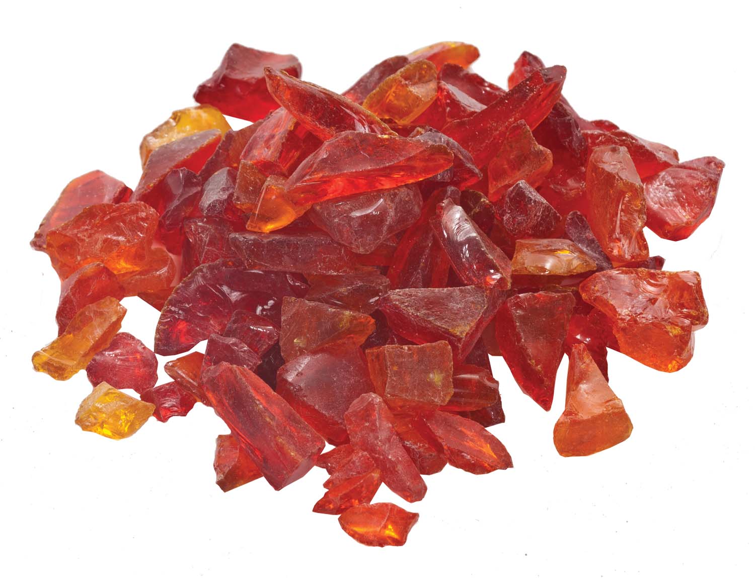 Orange and red fire glass chunks, 1/2 to 3/4 inch pieces