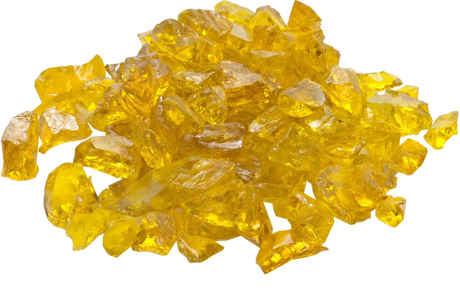 Yellow fire glass shards, 1/2 to 3/4 inch, for fire pits, 10 lb