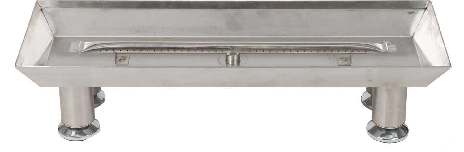 Stainless steel straight burner pan with rectangular tray and side supports