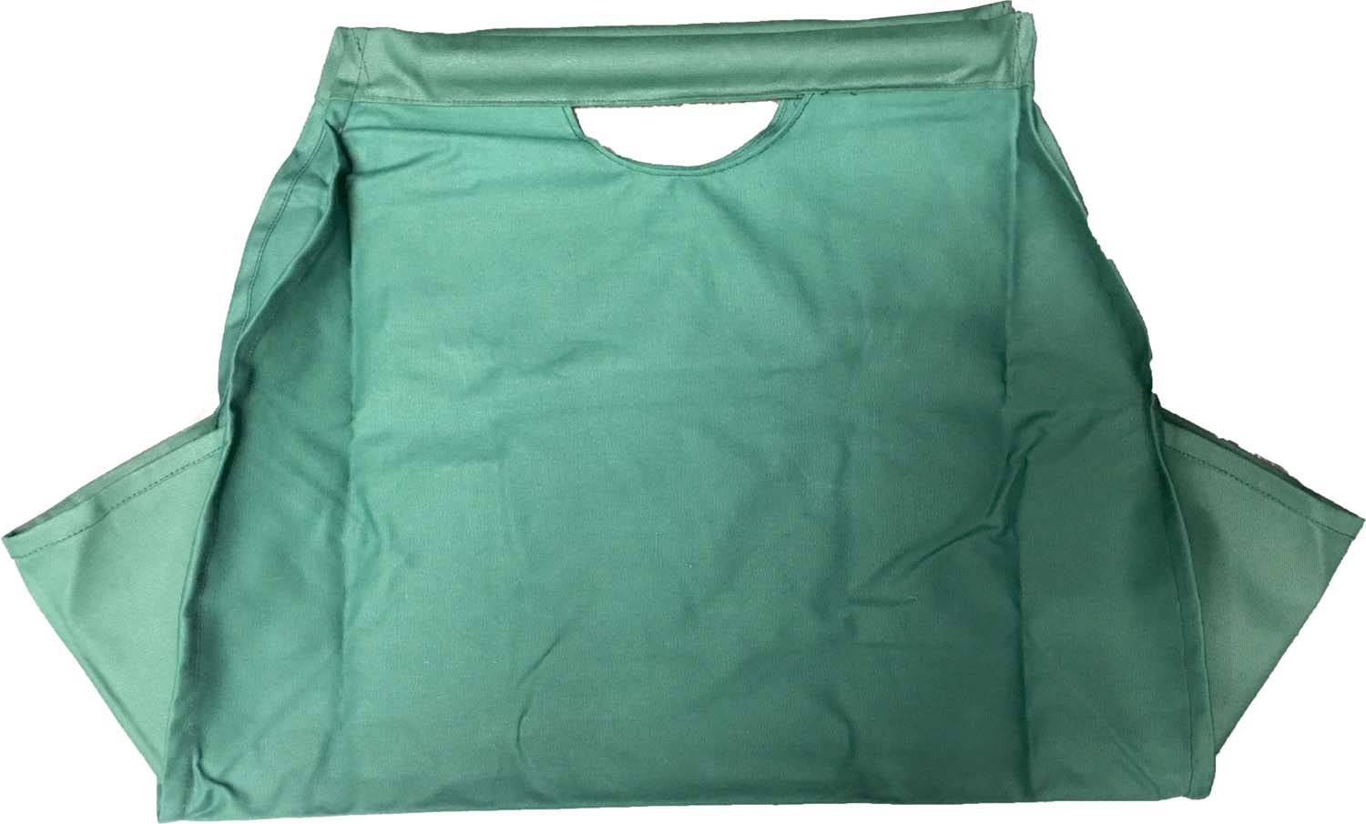 Green canvas log carrier with handles, open top