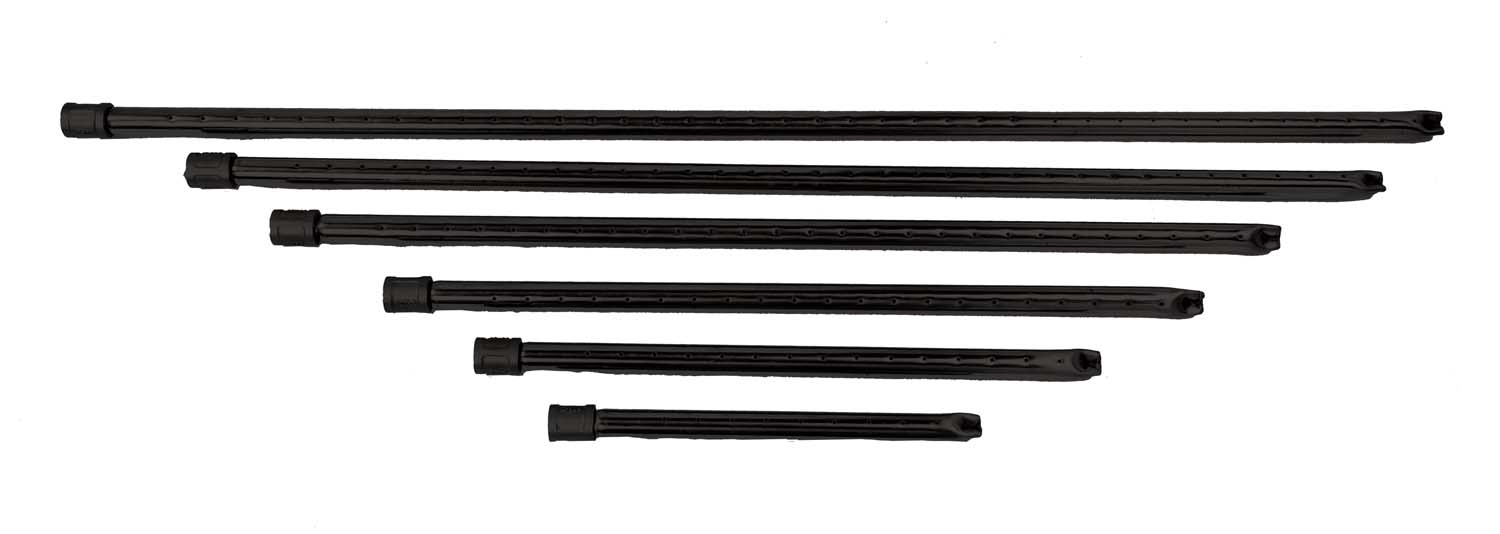Black burner pipe set with five telescoping lengths and end caps