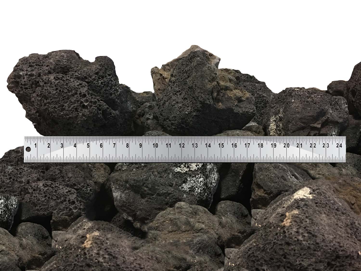 Lava rock boulders, dark gray and black, with rough rugged chunks