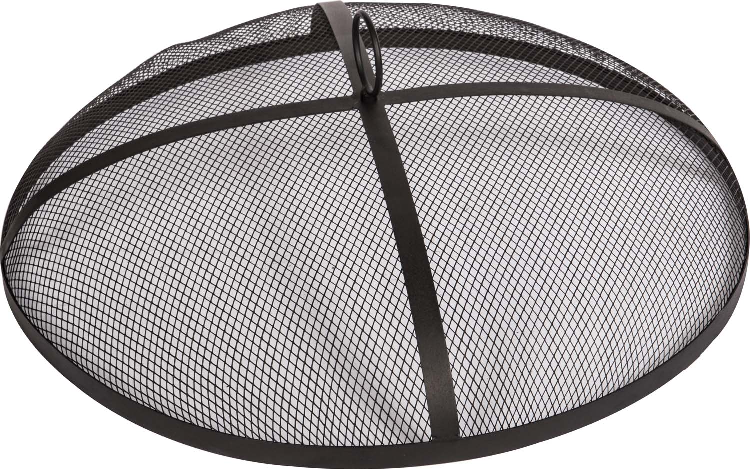 Black round fire pit mesh cover with elastic straps and mesh grid