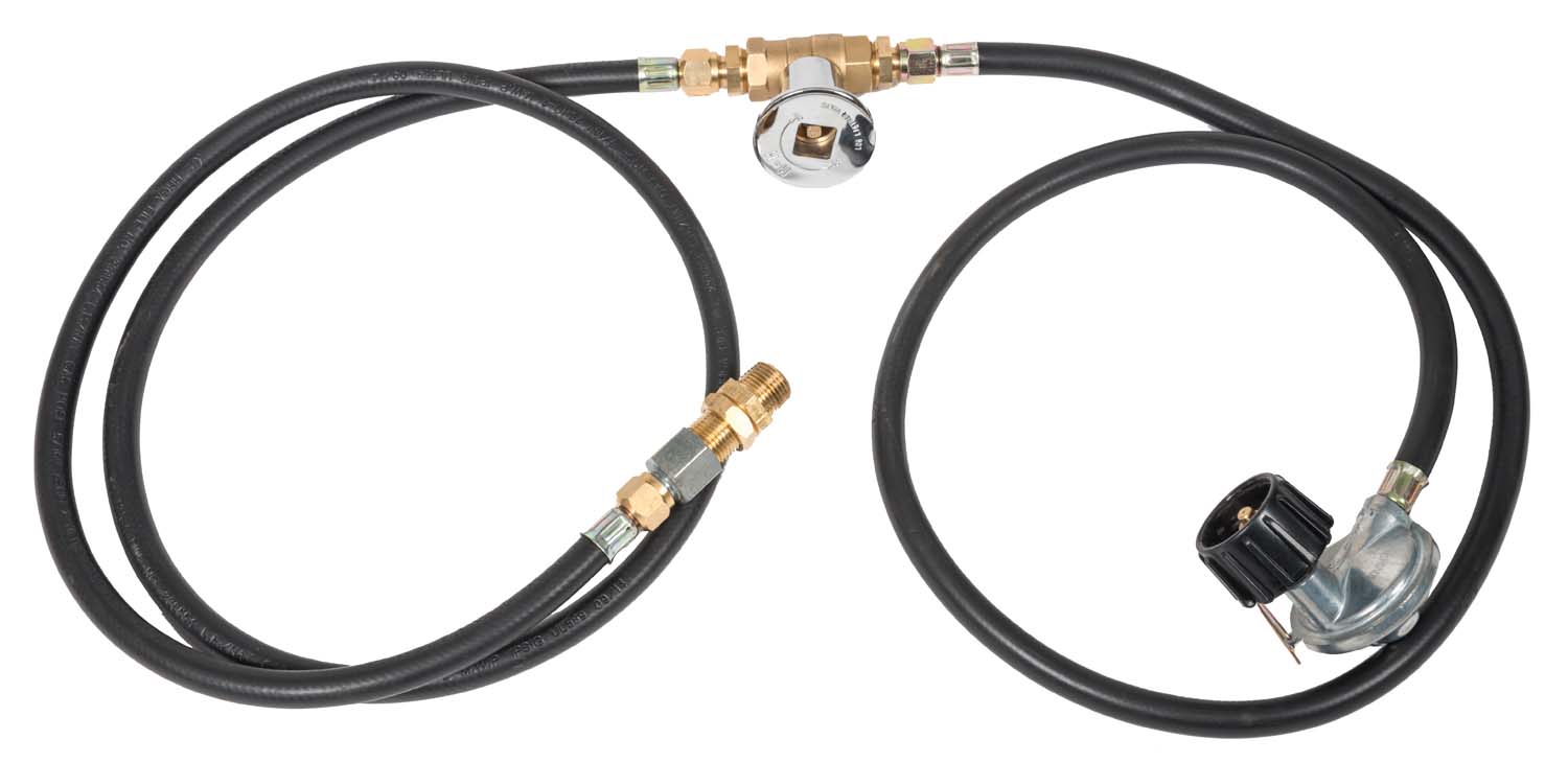 LP conversion kit with black hoses and brass fittings
