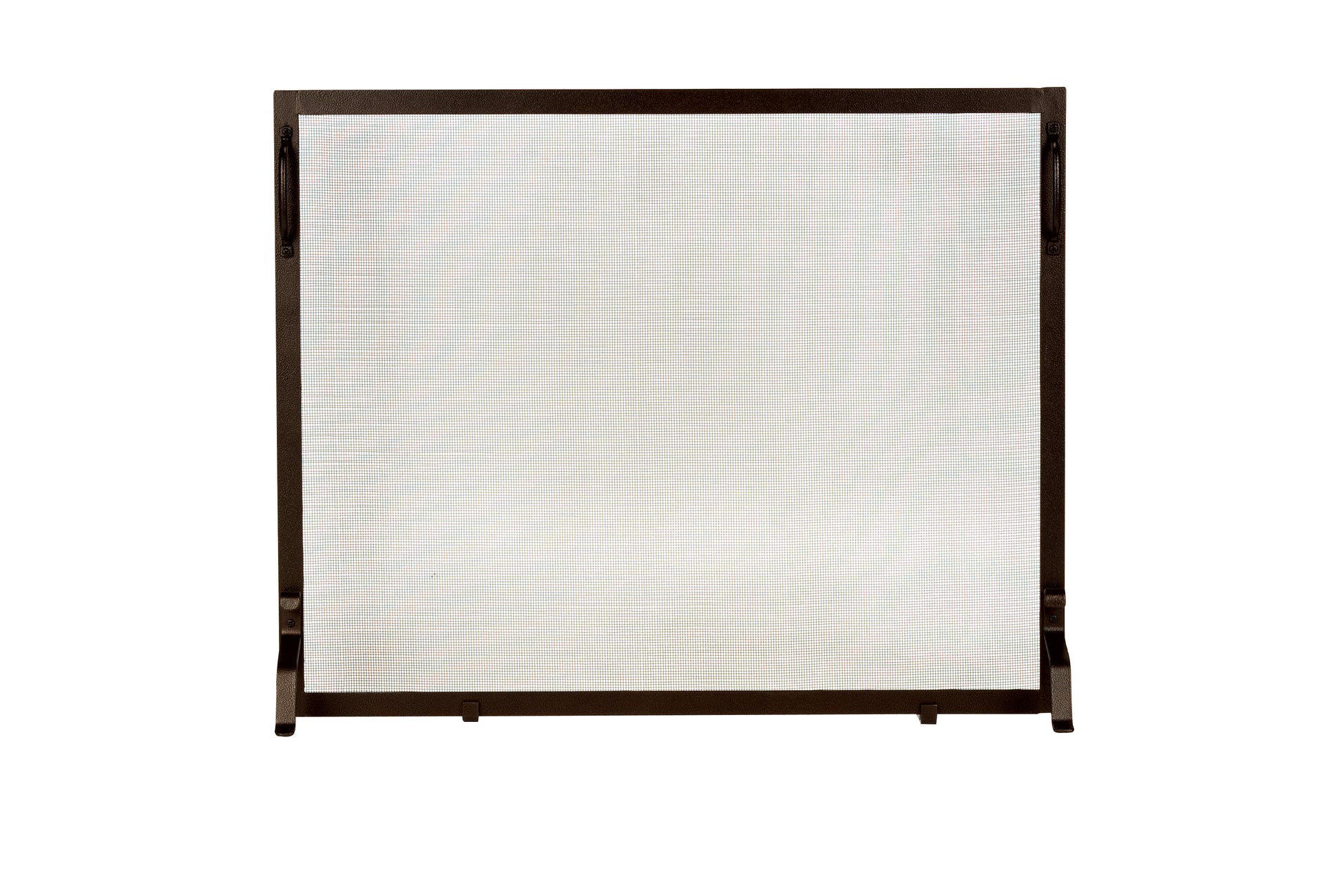 Bronze wrought iron fireplace screen with mesh panel
