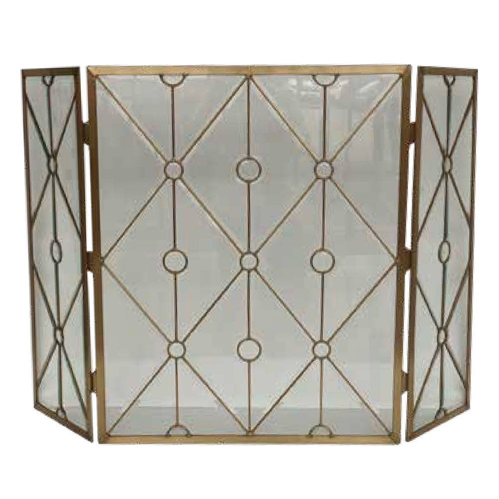 Dagan Three Fold Bevelled Glass with Electro Plated Gold Finish Diamond and Circle Design, 53x34-Inches