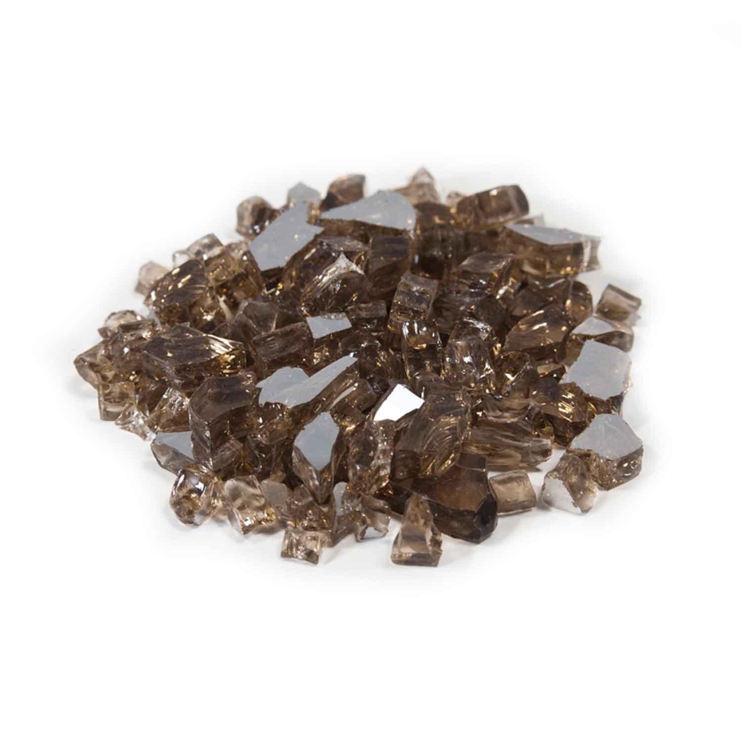 Bronze reflective fire glass chunks, small 1/4-inch pieces with faceted sparkle
