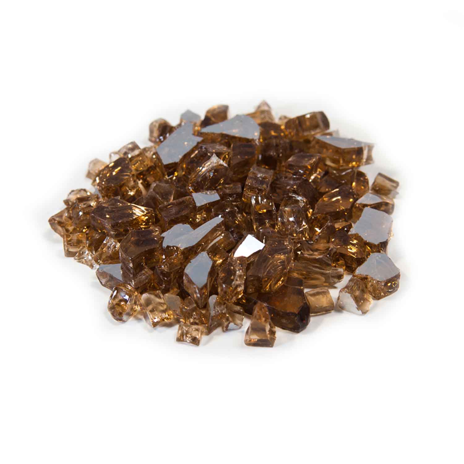 Copper reflective fire glass, 1/4-inch clear-brown glass chunks