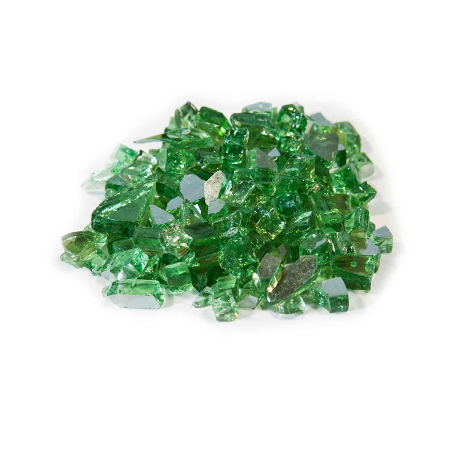 Emerald reflective fire glass pieces, 1/2 inch, small clear green shards