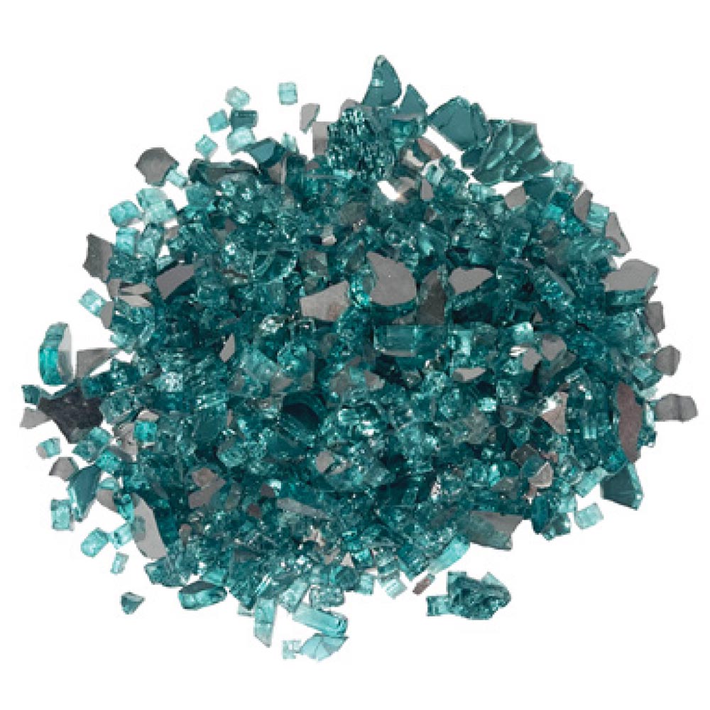 Jade-green reflective 1/4-inch fire glass granules with sparkling cut pieces
