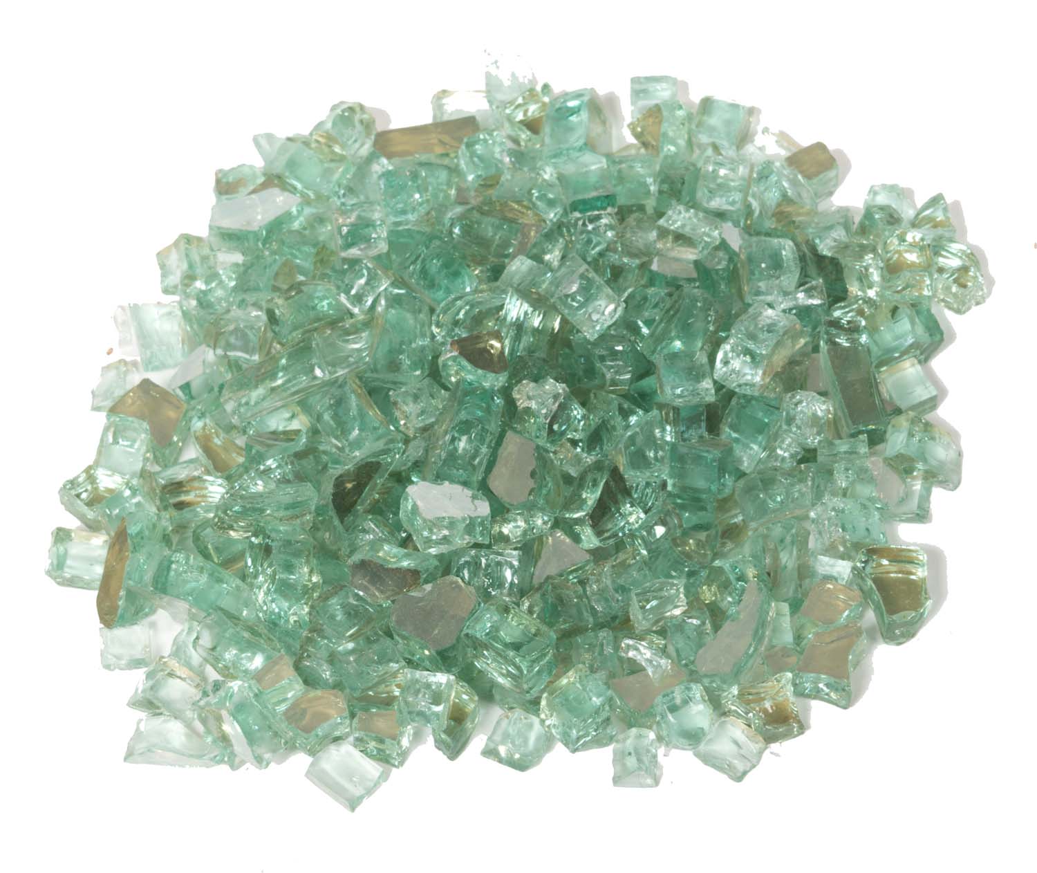 Mint reflective fire glass chunks, small translucent green pieces