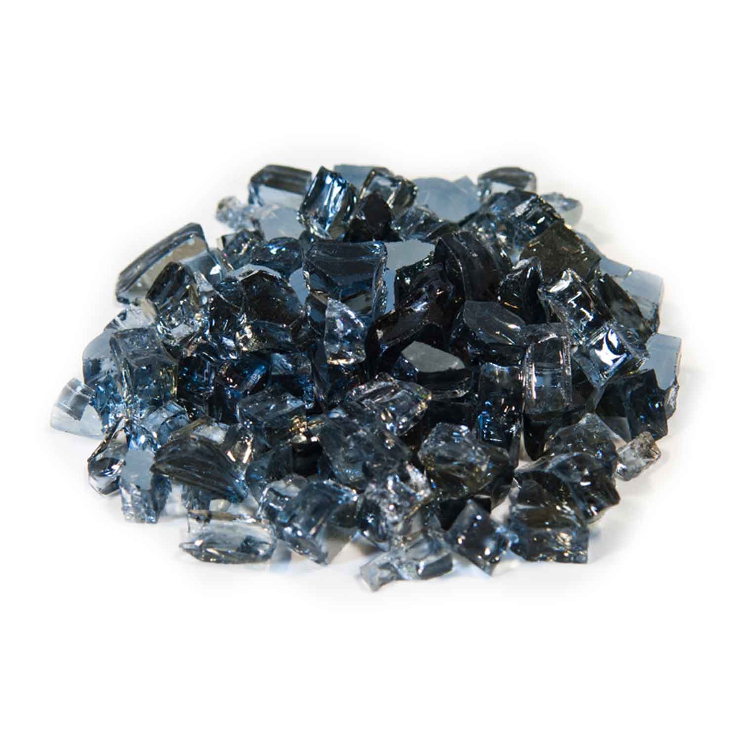 Reflective fire glass shards, dark blue and clear, small 1/2-inch pieces