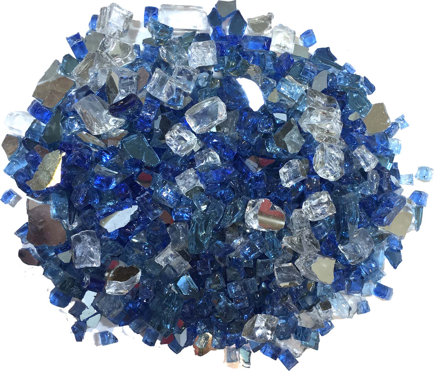 Reflective fire glass stones, blue and clear mixed, 1/4 inch