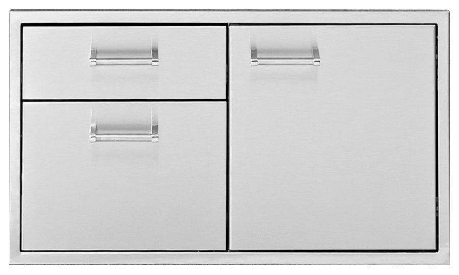 2-drawer heat door combo with two drawers on left and cabinet door on right