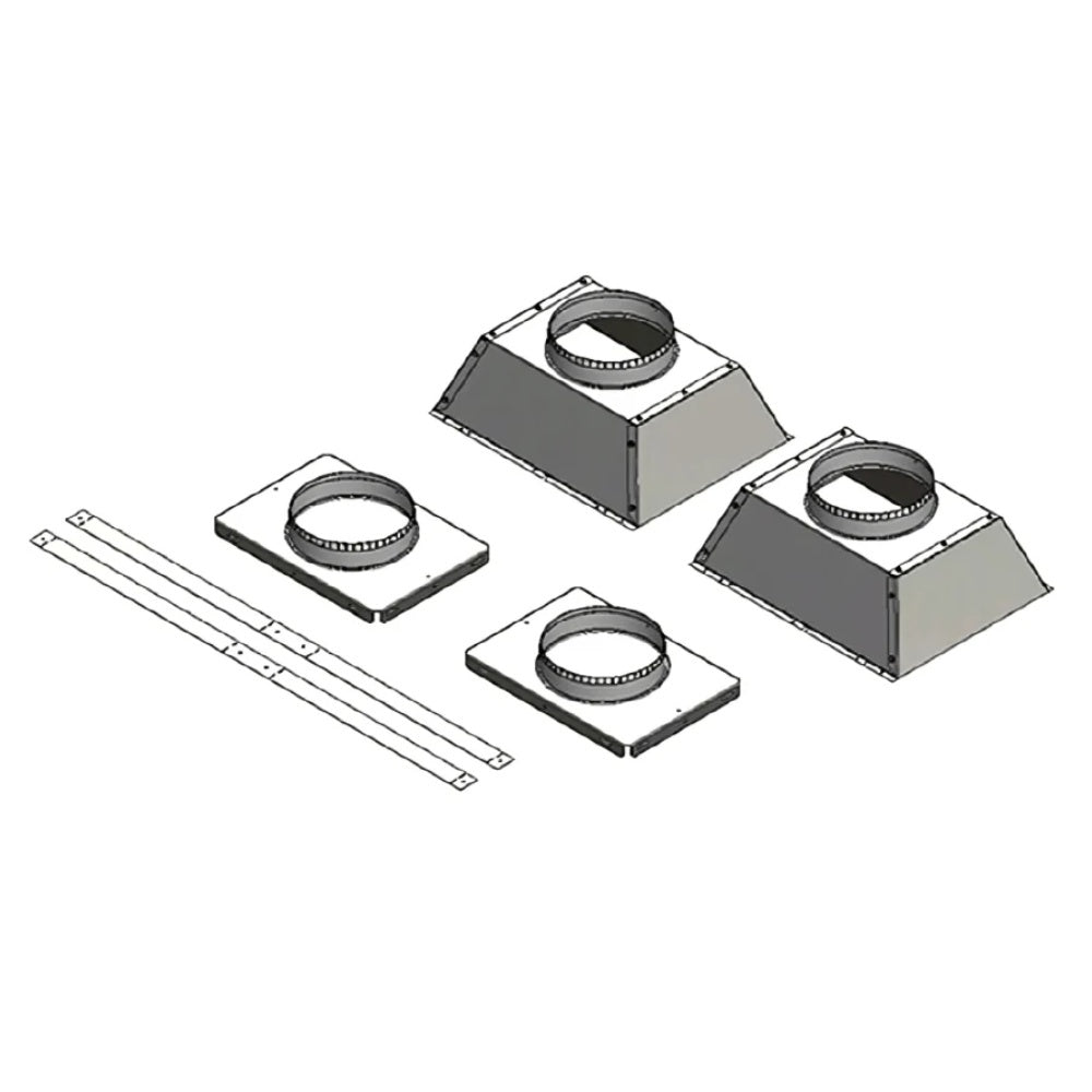 Metal duct termination plate kit with four collars and duct sections