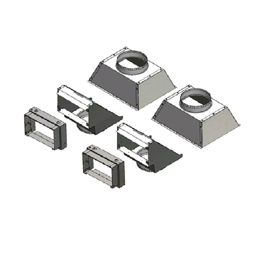 Ducted heat management side discharge vent kit with metal ducts and two circular openings
